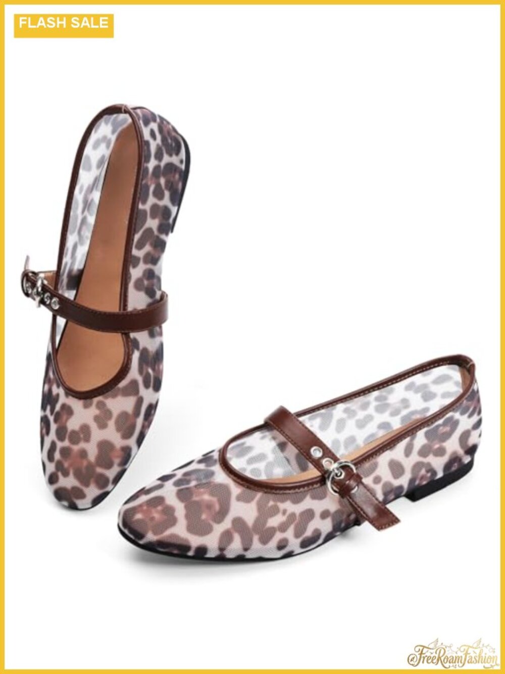 Mesh Ballet Flats Women Slip On Leopard Mary Jane Shoes Breathable Casual